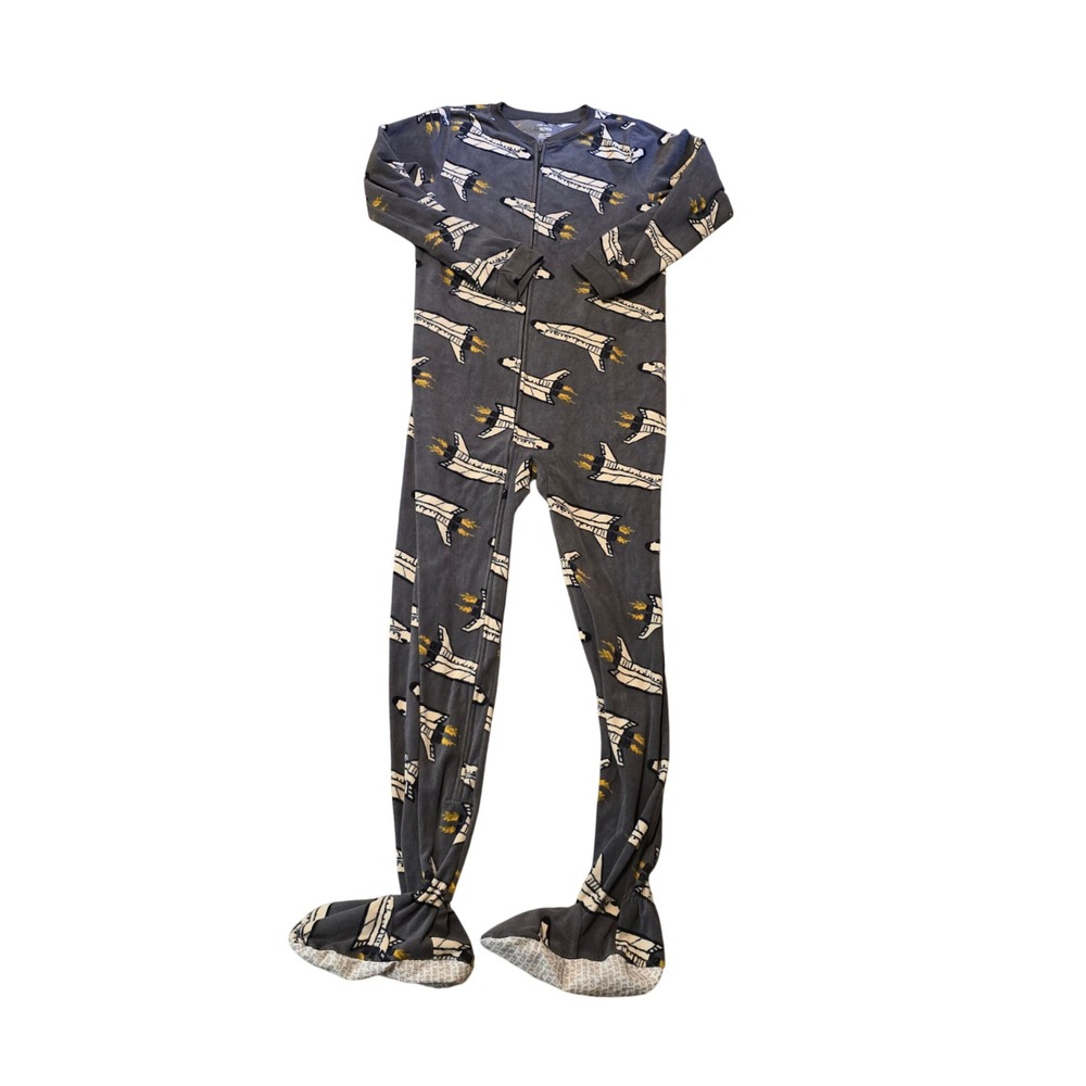 Carters Rocket Ship Print Fleece Long-Sleeve Loose Fit 1-Piece Pajamas Sz 14